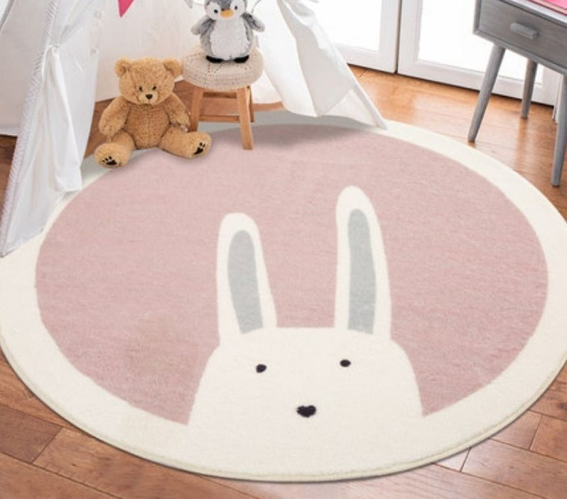 Tapis rond lapin rose pour chambre enfant