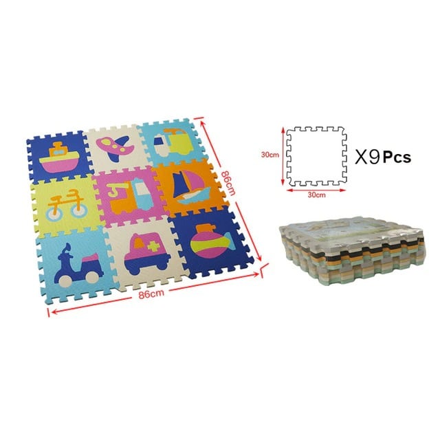 Tapis mousse pour chambre bébé avec dessins de jouets transport